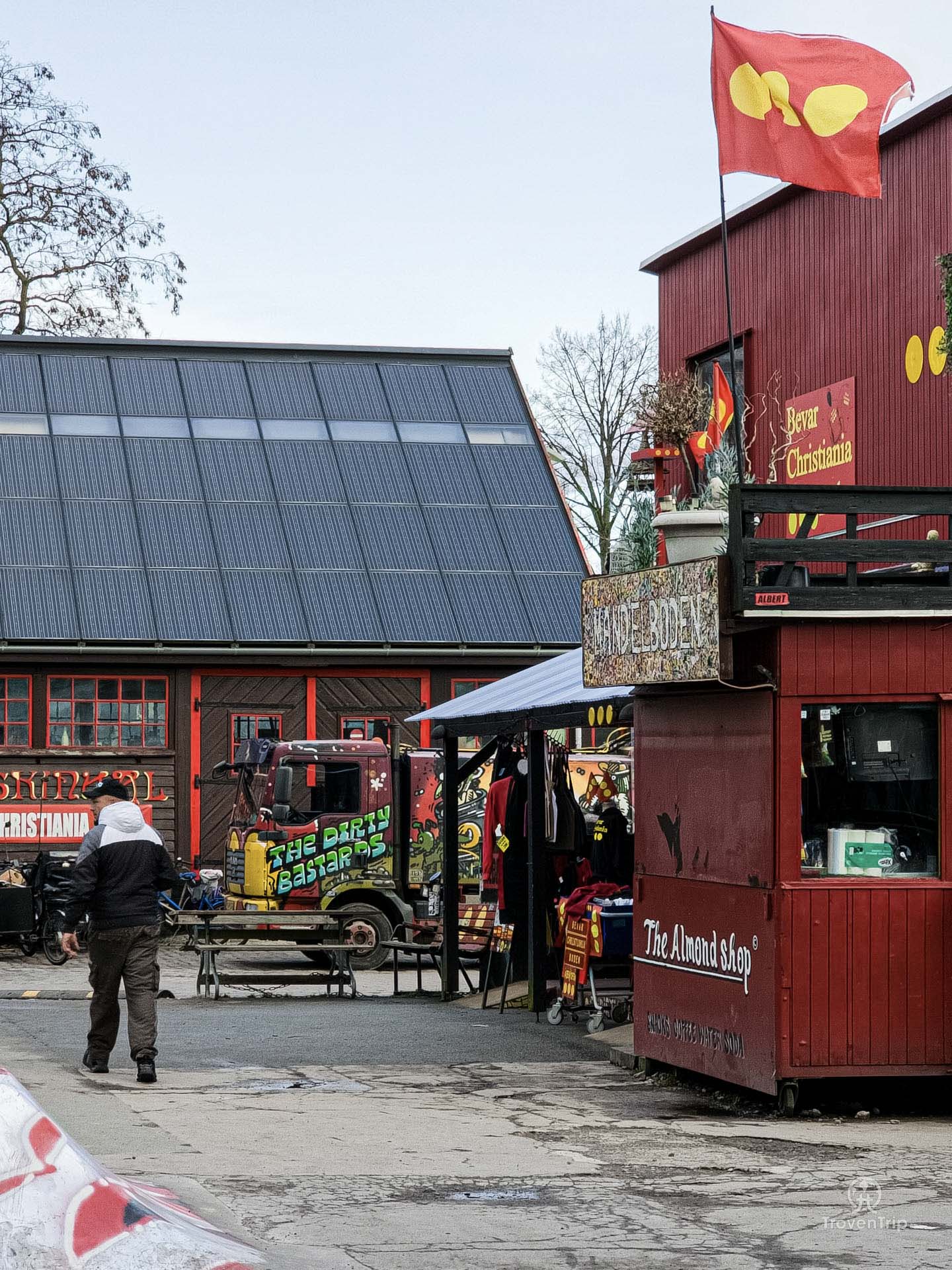 Rubbish truck in Freetown Christiania in Copenhagen