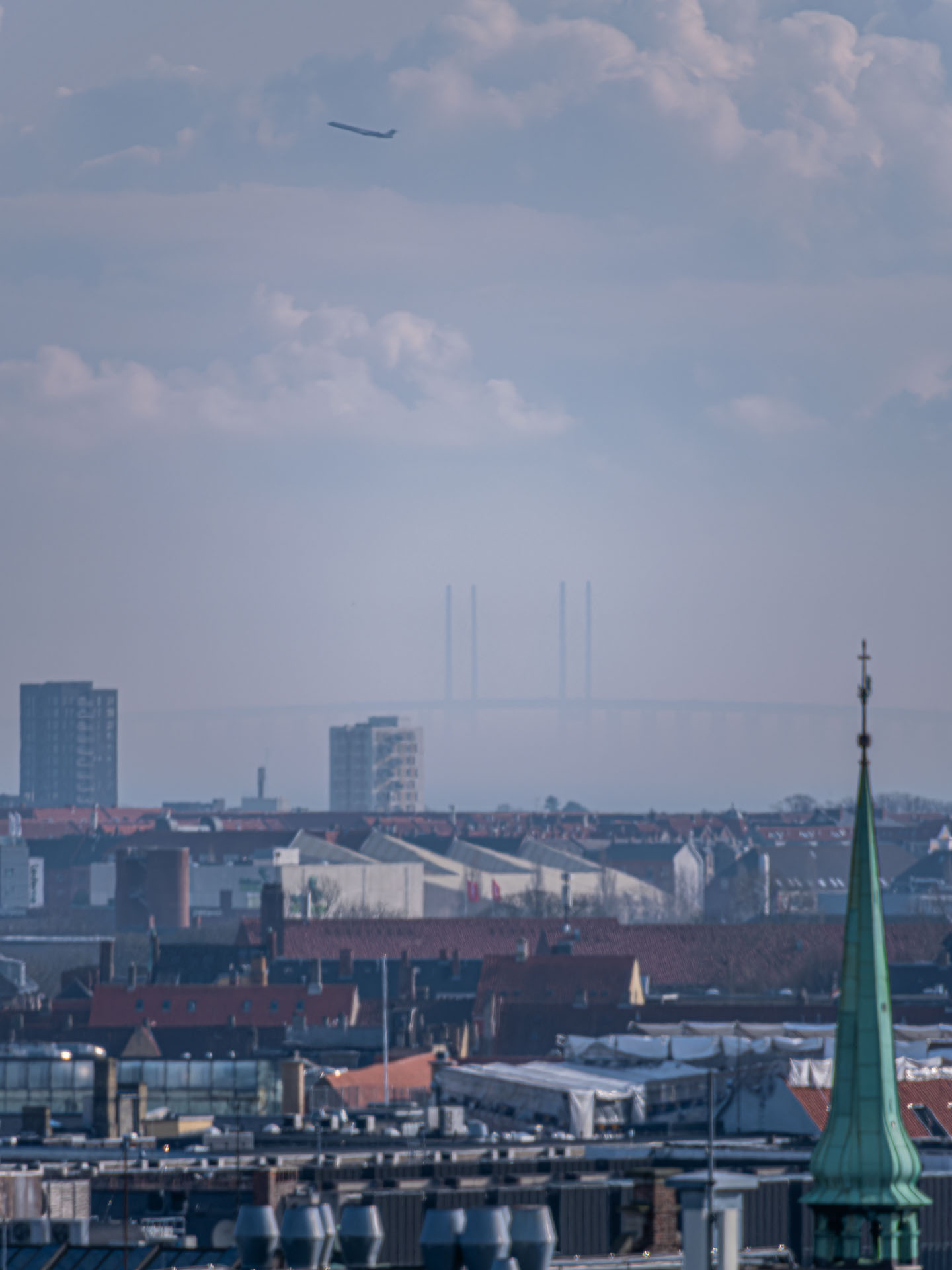 Oresund Bridge viewed from the Round Tower Copenhagen